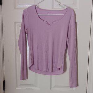 Scoop Neck Fitted Long Sleeve Light Purple Top